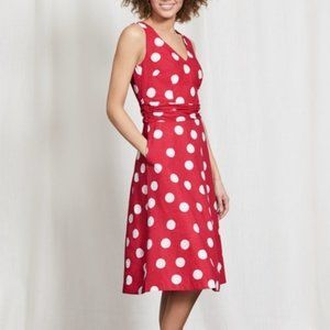 Boden Polkadot Linen Blend Lois Retro Dress 14L